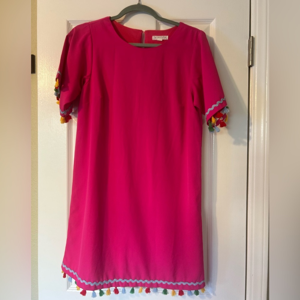 Festive pink shift dress